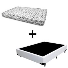 Cama Box Casal 138 Tecido Sintético Branco com Colchão Nápoles Espuma D33 54x138x188