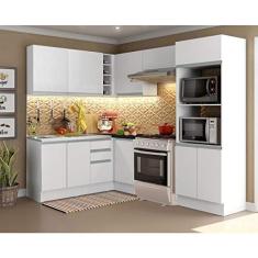 Cozinha Completa Madesa 100% MDF Acordes de Canto Portas Branco Brilho (Sem Tampo e Pia)