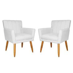Kit 02 Poltronas Decorativas Cecilia Pés Palito Suede Branco - DS Esto