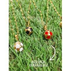 Corrente Cordão Colar Unissex Infantil Pingente Bola Futebol Cores Pra