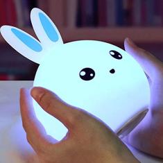 Luminaria Abajur Coelho LED Silicone Touch Recarregavel Cores Criança