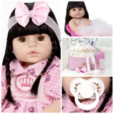 Boneca Bebê Reborn Menina Silicone Vários Acessórios Bolsa - Cegonha R
