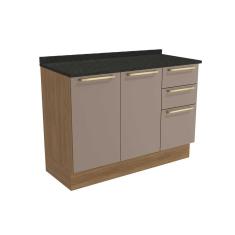 Balcão de Cozinha Modulado Botanic M624 c/3 Gavetas e 2 Portas c/Tampo 120cm Nogueira/Fendi/Preto Brilho - Kappesberg