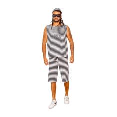 Fantasia Presidiário Completa Irmãos Metralha 171 Masculino Listrado Carnaval Adulto Ladrão Festa Verão