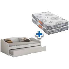 Colchão Solteiro Pérola Polar (2un) + Sofá Cama Funny iii c/ Auxiliar Branco