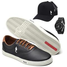 Kit Tênis Casual Masculino Relógio e Boné Dia a Dia Conforto - Polo Bl
