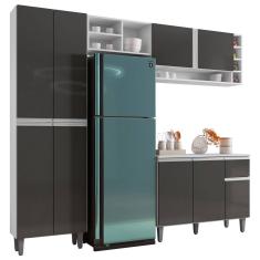 Cozinha Modulada Completa Vanessa 5 Peças 230cm Branco Cinza Escuro - Abmaza