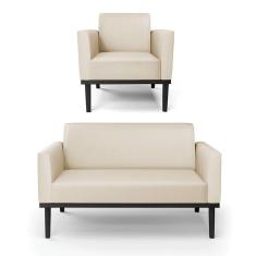 Sofá Namoradeira Com Poltrona Base De Madeira Fixa Preto Marisa Corino D03 - D\`rossi Cor Bege