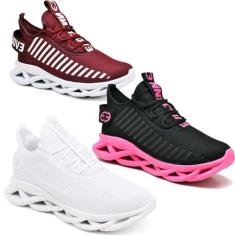 Kit 3 Tênis Trança Pink, Bordo e White 35