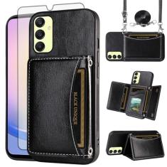 Asuwish Capa de telefone para Samsung Galaxy A25 5G/A24 4G/M34/F34 capa carteira com protetor de tela de vidro temperado slot para cartão de crédito alça transversal acessórios de celular A 25 25A 24A