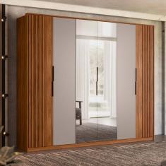 Guarda Roupa Casal 6 Portas Com Ripado e Com Espelho  6 Gavetas Atrice