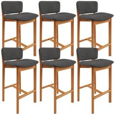 Kit 06 Banquetas Alta Para Cozinha Sala De Jantar Bar Dara L02 Linho Cinza Escuro - Lyam Decor