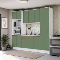 Cozinha Compacta Celeste Kappesberg 100% Mdf Branco/verde 240cm