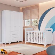 Quarto de Bebê com Guarda-Roupa 4 Portas e Berço Minicama 100% MDF Nin