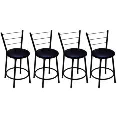 Kit 4 Banquetas Baixas Preta com Encosto Assento Preto