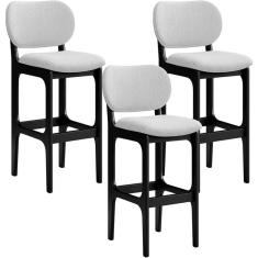 Kit 3 Banquetas Alta Betta Preto Linho Cinza