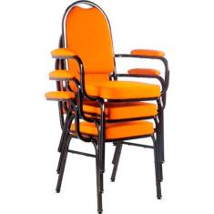 Kit Com 3 Cadeiras Para Auditório Linha Hotel Laranja