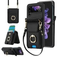 Asuwish Capa de telefone para Samsung Galaxy Z Flip 3 5G 2021 capa carteira com anel alça de pulso transversal cordão porta-cartão de crédito slot bolsa de couro celular ZFlip3 Z3 Flip3 3Z mulheres