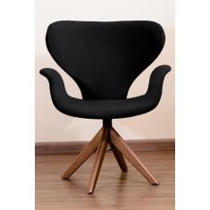Poltrona Decorativa Mix Pé Giratório de Madeira - Squadra Decor, Preto