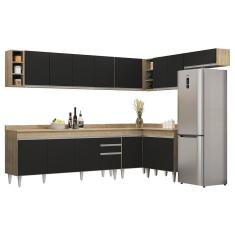 Armário De Cozinha Modulado De Canto 8 Peças Cp26 Balcão Com Tampo Castanho/preto - Lumil