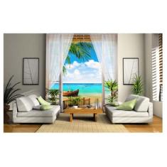 Papel De Parede Paisagem Digital Praia Barco Dav49 - Você Decora