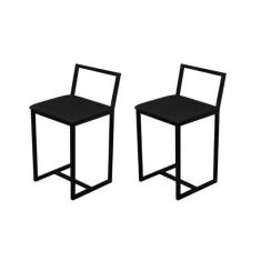 Kit 2 Banqueta Baixa Para Cozinha Preta Industrial Assento Estofado - 