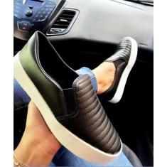Tênis slip on feminino listras casual sapatilha calce fácil confort - 