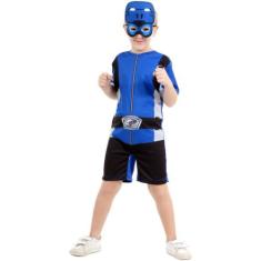 Fantasia Power Rangers Infantil Azul Curto Com Máscara Beast Morphers 