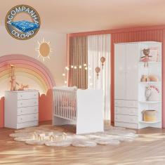 Quarto de Bebê Doce Sonho Completo Qmovi Branco + Colchão Ortobom