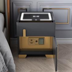 Mesa de cabeceira do quarto com cofre, com estação de carregamento e portas USB/Tipo C Mesa de cabeceira LED com brilho ajustável, mesa de cabeceira moderna para quarto, escritório