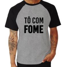 Camiseta Raglan Tô com fome - Foca na Moda, Cinza, Preto, P