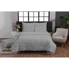 Kit Edredom QUEEN 6 Peças Dupla Face Italiano Macio Cor Cimento Casa Dona