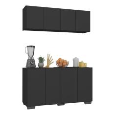 Kit Armário De Cozinha Aéreo E Balcão 4 Portas Multimóveis Mp2171 Preto Preto