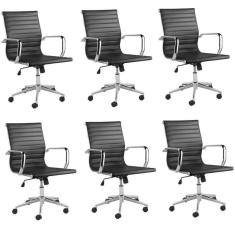Conjunto 6 Cadeiras De Escritório Presidente Giratória Sevilha Baixa Rivatti Preto