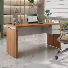 Mesa Para Escritório Diretor Com 2 Gavetas Em Tamburato 1450 Freijó-branco