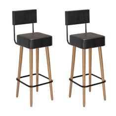 Kit 2 Banquetas Barcelona 96cm material sintético - Salaone, Preto