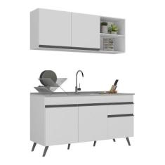 Armário De Cozinha Compacta 150cm Veneza Multimóveis V2142 Branco/pret