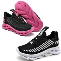 Tênis Infantil Feminino Anatômico Fecho Cadarço Kit 2-Feminino