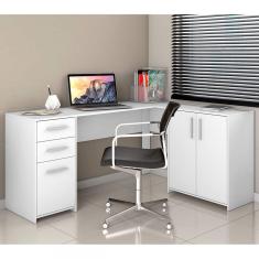 Mesa de Escritório em L 2 Gavetas 3 Portas Office NT 2005 Notável Móveis Branco New
