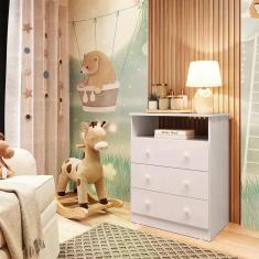 Cômoda Infantil 3 Gavetas 100% MDF Smim New Móveis Peroba Branco Brilho