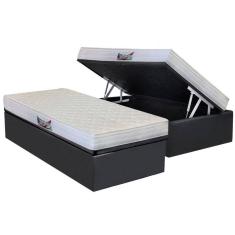 Cama Box Baú Solteiro: Colchão Anatômico Herval D28 / AG65 Frontier + Base CRC Suede Gray(88x188)