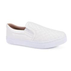 Tenis Slip On Casual Matelasse Branco Godiva Confortavel-Feminino