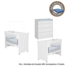 Quarto de Bebê Berço Gemeos c/ Rodízios Colchão Physical e Cômoda Doce