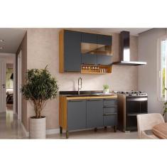 Cozinha Modulada Completa Nápoli 2 Peças 1 Aéreo + 1 Balcão C2p99 Amendoa Grafite Ronipa