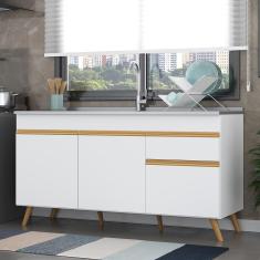 Balcão Cozinha Gabinete Pia 150 cm 3 Portas 1 Gaveta Veneza GW Multimóveis MP2072 Branco