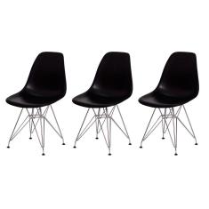 Kit 3 Cadeiras Eiffel Eames Preta Base Cromada Sala Cozinha Jantar