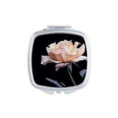 Rosa branco lindo espelho portátil compacto bolso maquiagem dupla face vidro