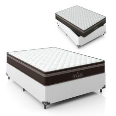 Cama Box Casal + Colchão Paris Molas Ensacadas - 61x138x188cm - Couro Branco