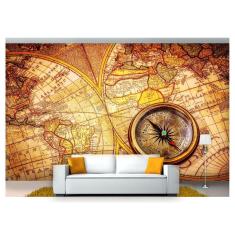 Papel De Parede Mapa Mundi Antigo Bússola Nmu17 3M²