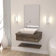 Bancada para Banheiro com Cuba RT45 Prateleira e Espelheira 606w Metrópole Compace Carvalho Dark